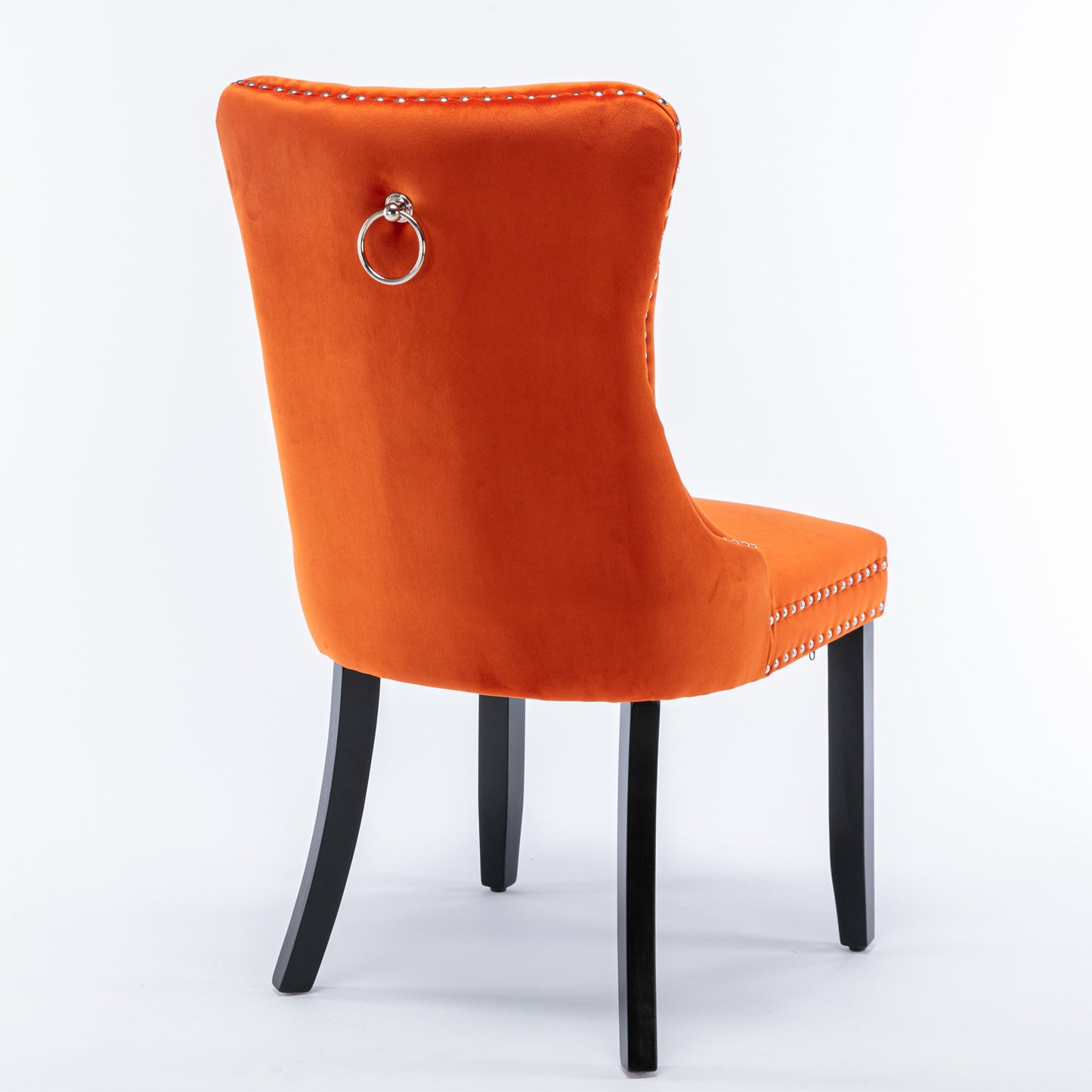 Nikki Tufted Dining Chair with Black Legs in Orange Velvet Set of 2
