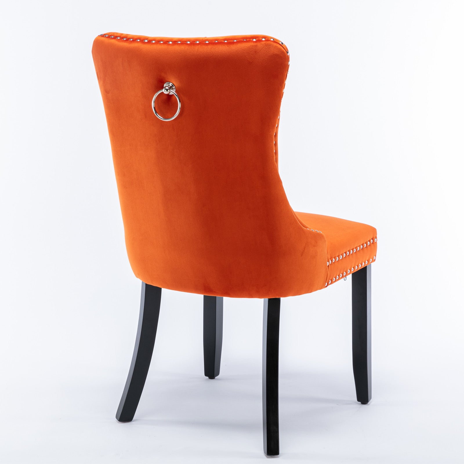 Nikki Tufted Dining Chair with Black Legs in Orange Velvet Set of 2