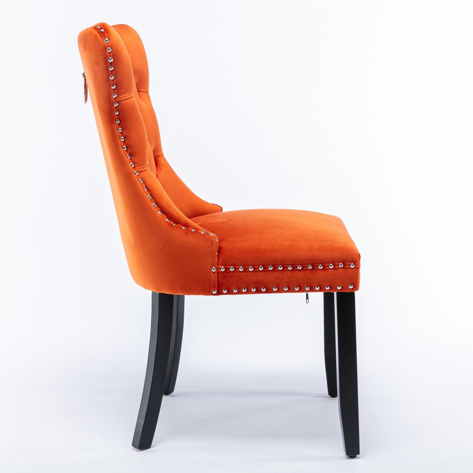 Nikki Tufted Dining Chair with Black Legs in Orange Velvet Set of 2