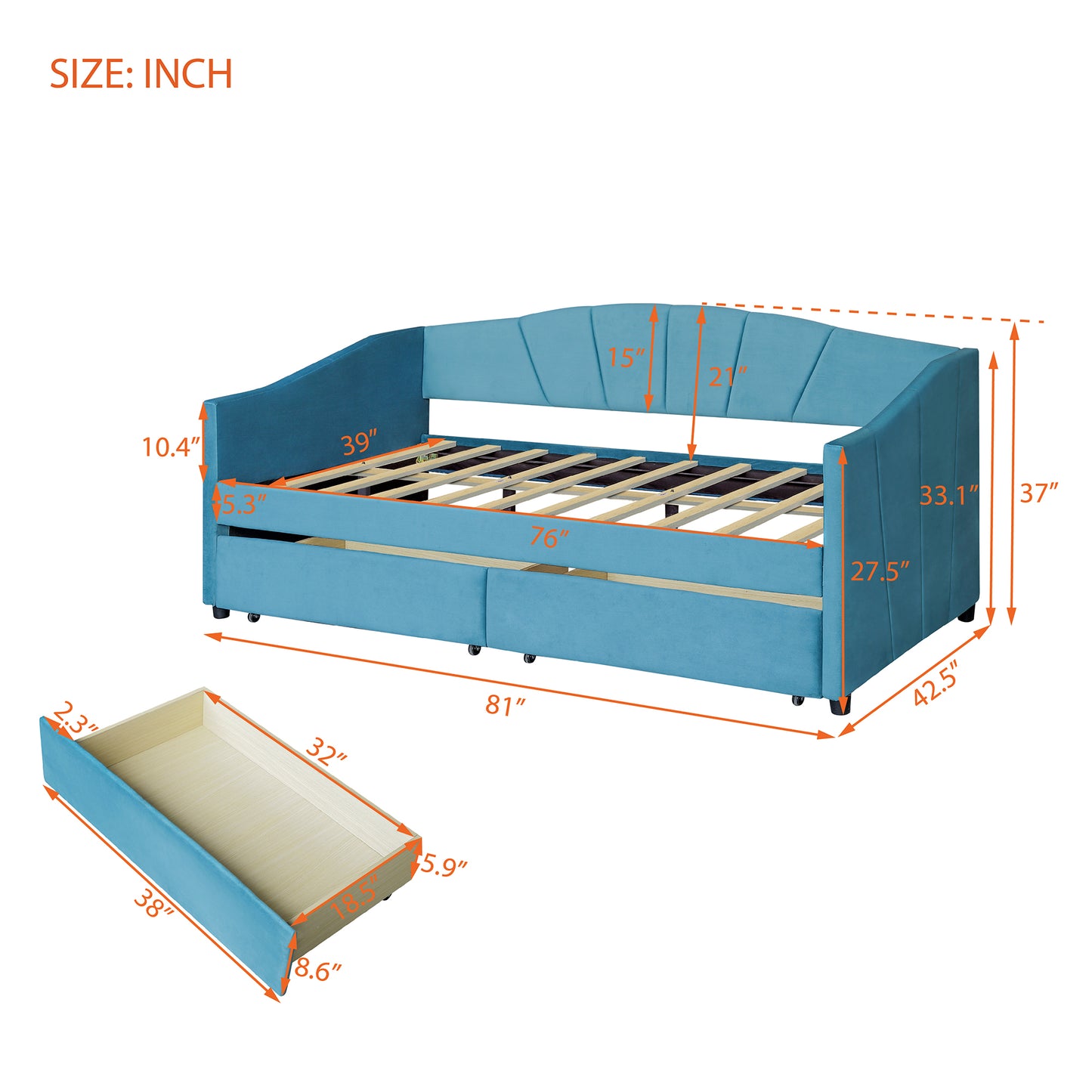 Brandi Twin Size Upholstered Daybed with Storage Drawers
