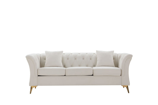 Justone Modern Velvet Chesterfield Sofa with Gold Legs - Beige