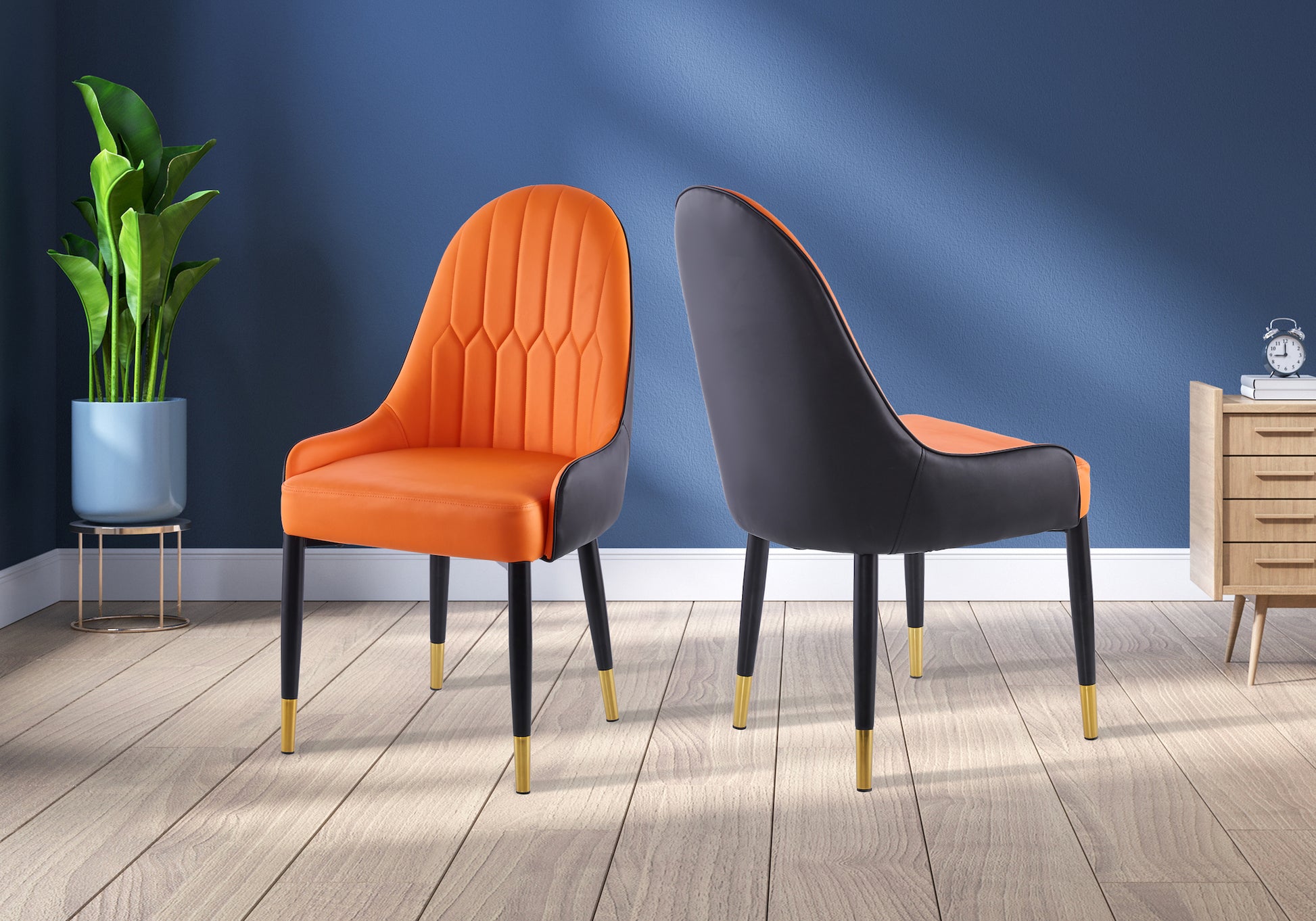 Artisan Furniture Modern Dining Chair with Gold Tipped Legs - Orange
