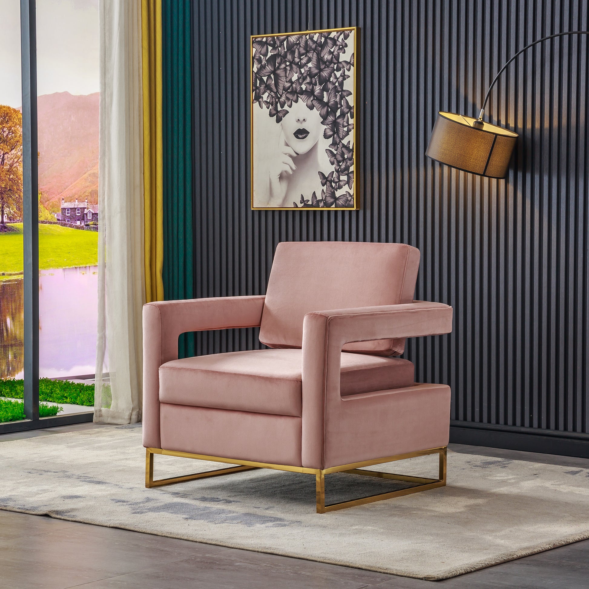 Artisan Modern Velvet Accent Chair with Gold Legs - Pink