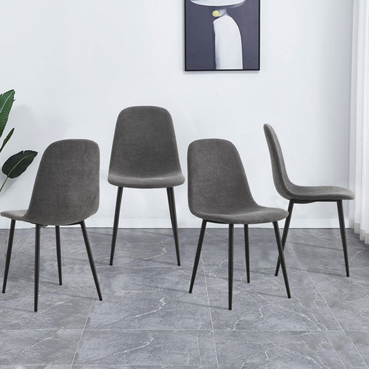 Droom Mid-Century Modern Dining Side Chairs in Dark Gray Linen Set of 4