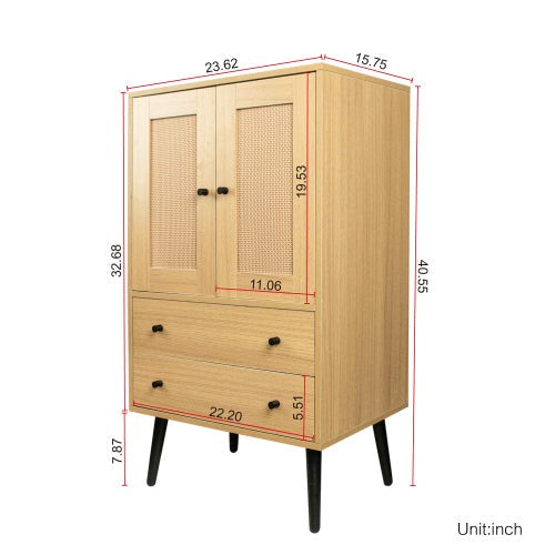 Joysource Furniture Contemporary Rattan 2 Door Sideboard Cabinet - Oak