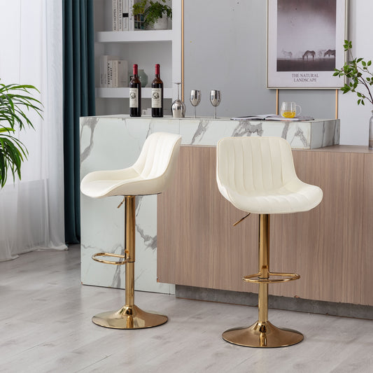 Adalya Adjustable Velvet Bar Stools Set of 2 - Beige