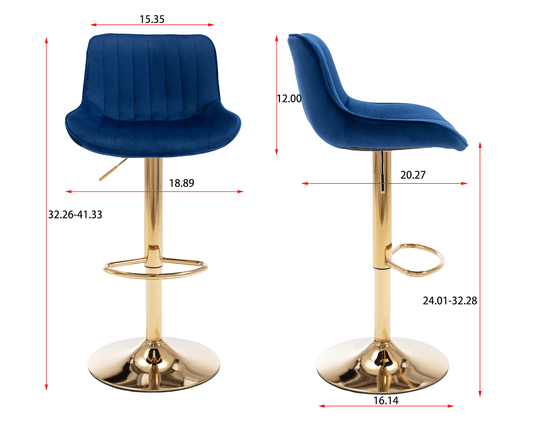 Adalya Adjustable Velvet Bar Stools Set of 2 - Navy