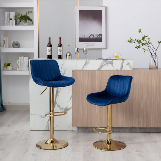 Adalya Adjustable Velvet Bar Stools Set of 2 - Navy
