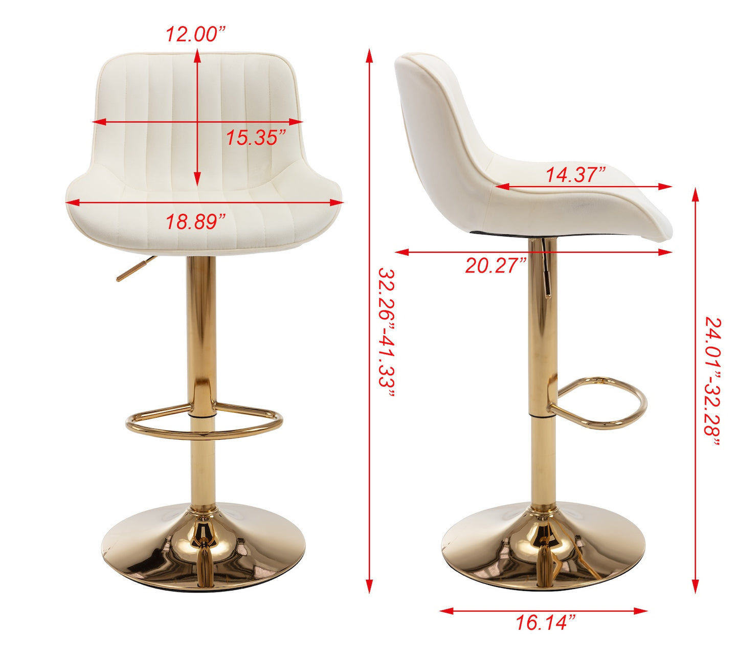 Adalya Adjustable Velvet Bar Stools Set of 2 - Beige