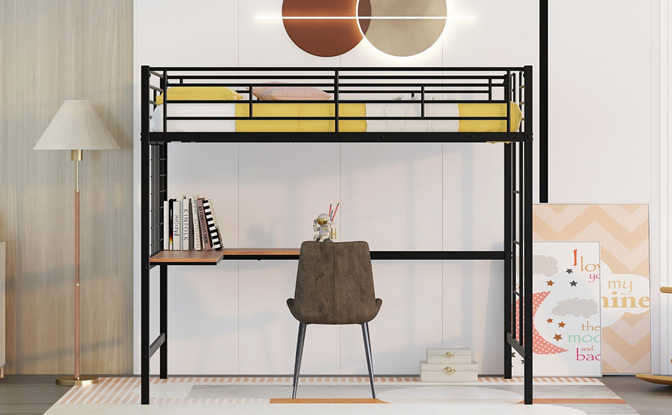 Lucky Twin Metal Loft Bed with Desk