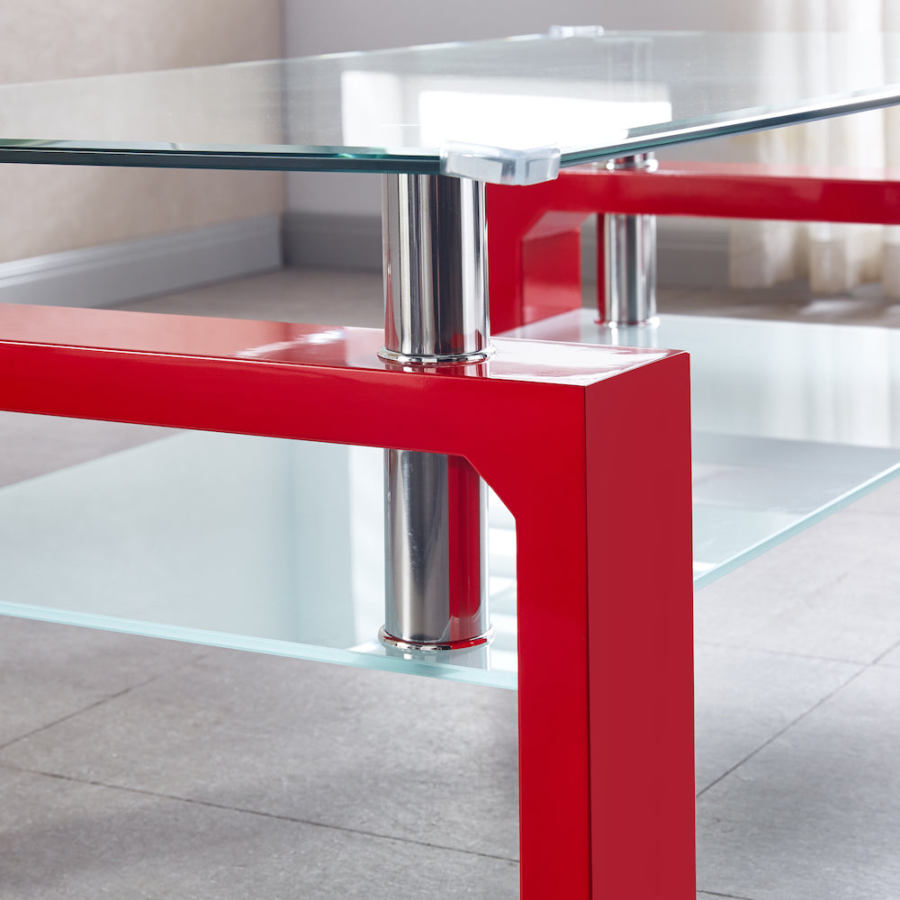 Artisan Furniture Modern Tempered Glass Coffee Table - Red