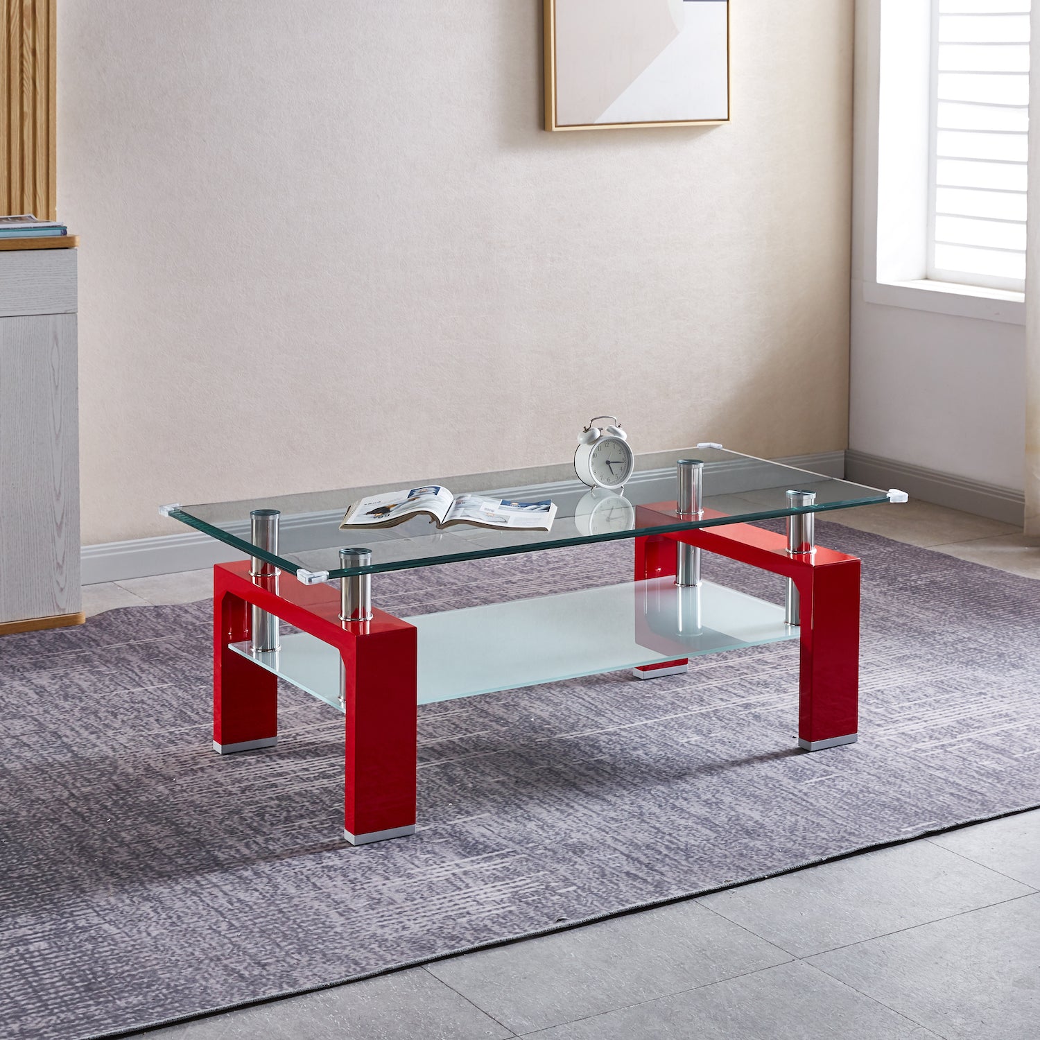 Artisan Furniture Modern Tempered Glass Coffee Table - Red