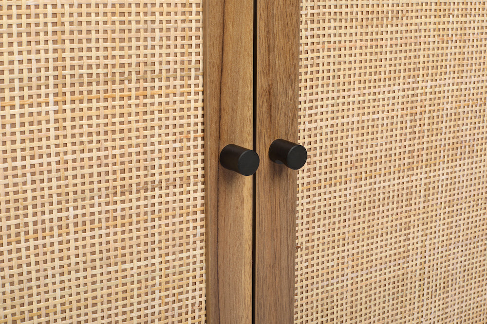 Milestone Natural Rattan 2-Door Cabinet in Walnut Set of 2