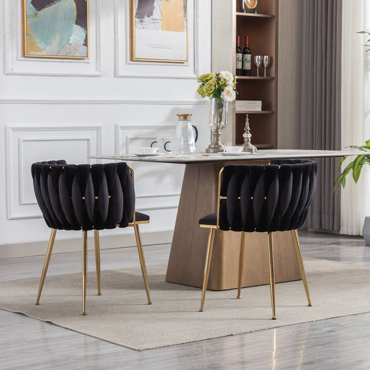 WeeHaa Modern Gold Framed Velvet Dining Chairs Set of 2 - Black