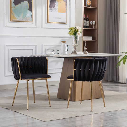 WeeHaa Modern Gold Framed Velvet Dining Chairs Set of 2 - Black