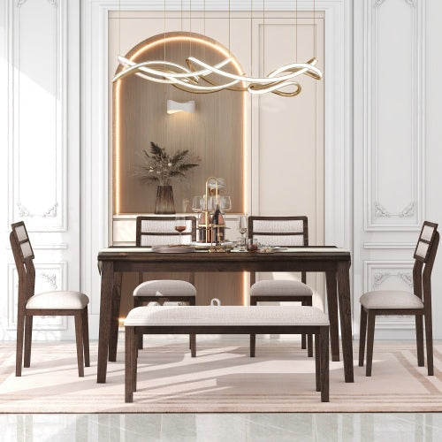 TREXM Classic & Traditional Style 6 Pc Dining Table Set - Espresso
