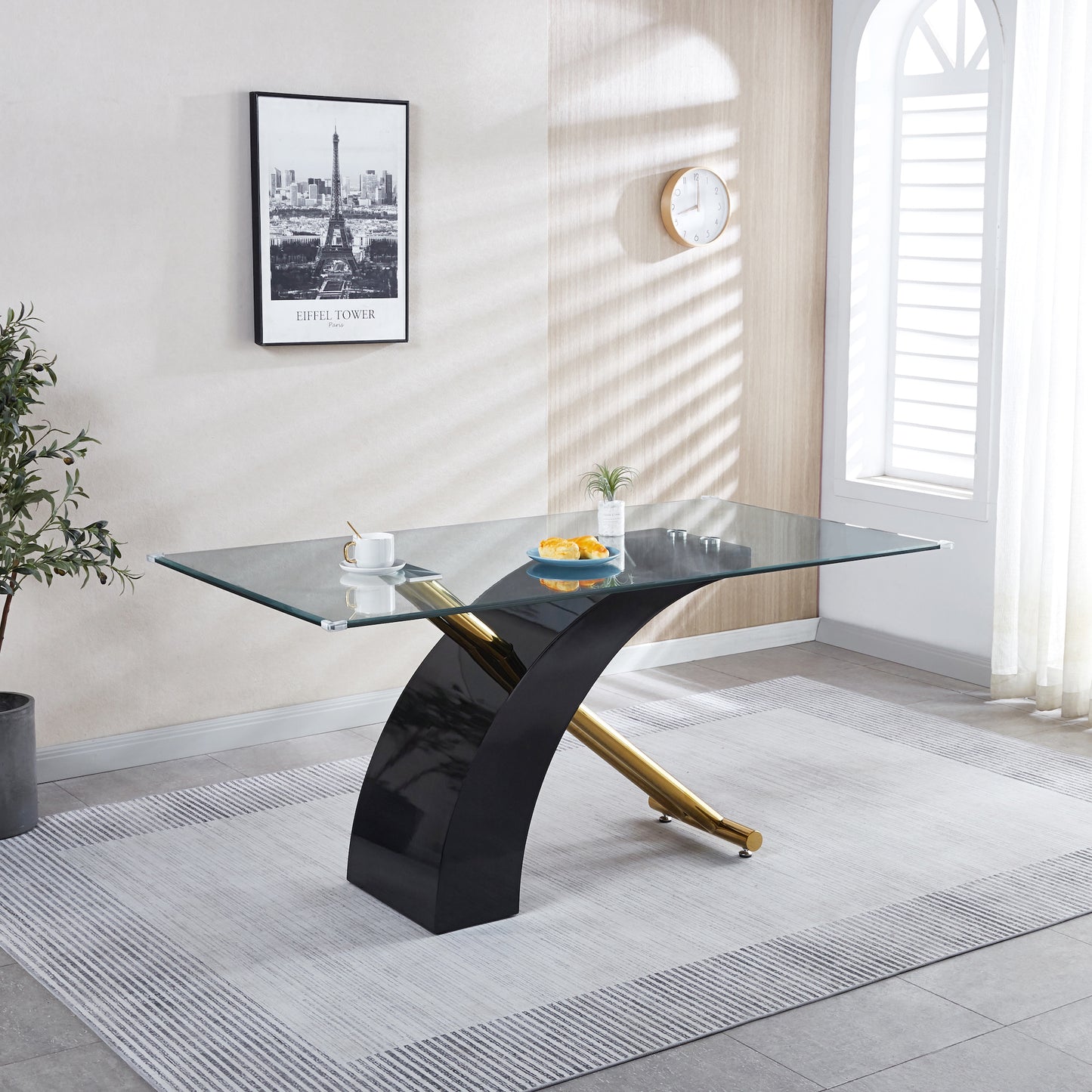 Artisan Furniture Modern Glass Top Dining Table - Black & Gold
