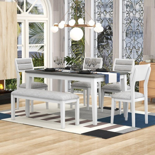 TREXM Classic & Traditional Style 6 Pc Dining Table Set - White/Gray