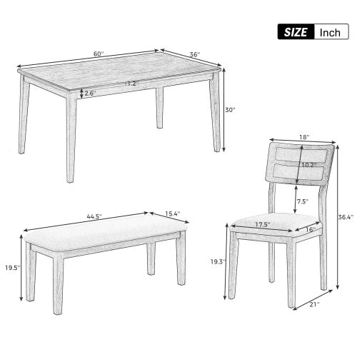 TREXM Classic & Traditional Style 6 Pc Dining Table Set - White/Gray