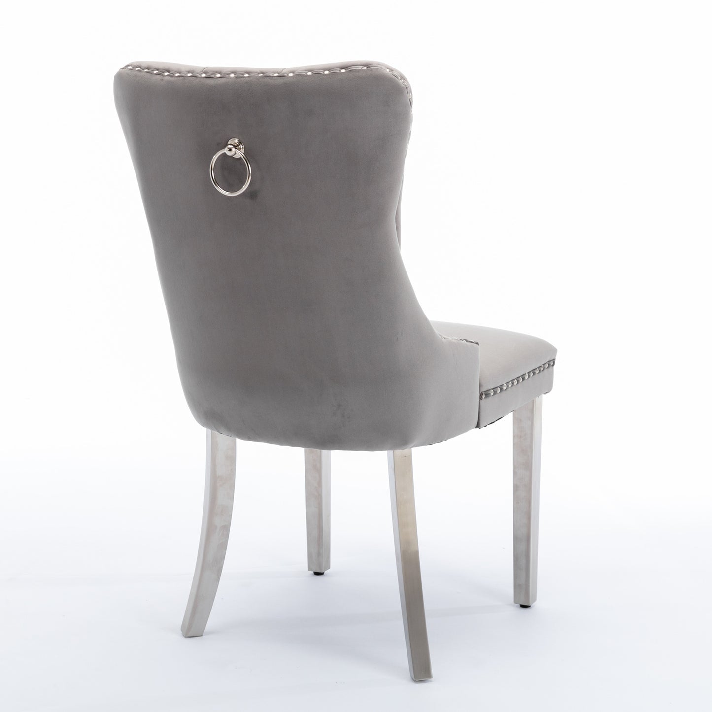 Nikki Tufted Dining Chair with Silver Legs in Gray Velvet Set of 2