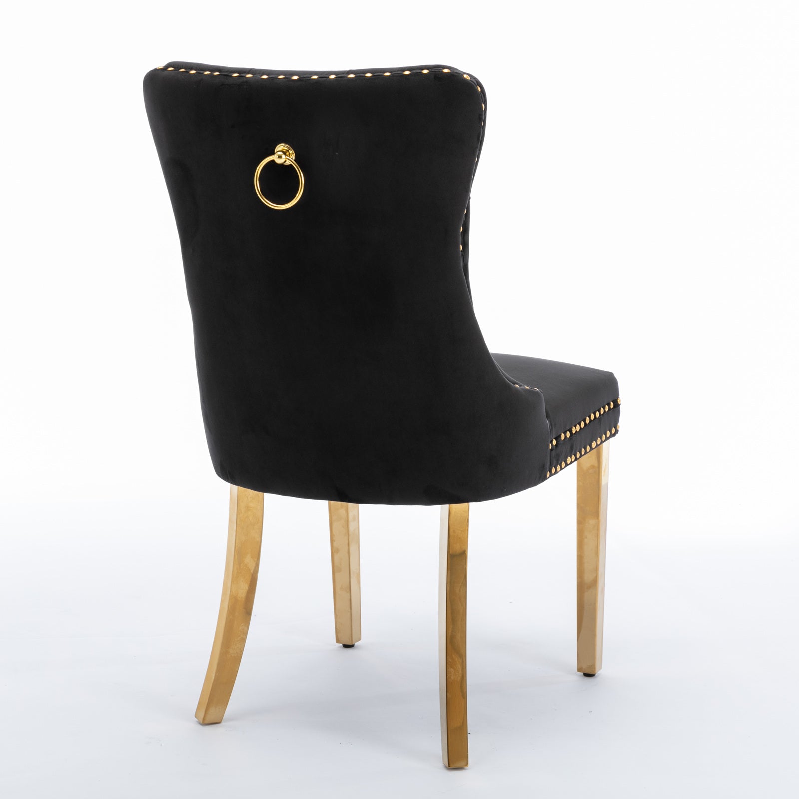 Nikki Tufted Dining Chair with Golden Legs in Black Velvet Set of 2