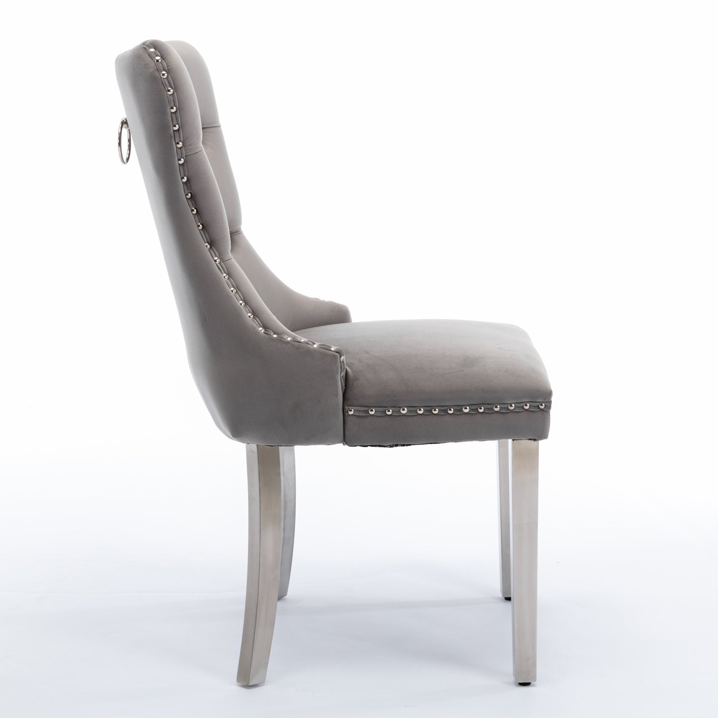 Nikki Tufted Dining Chair with Silver Legs in Gray Velvet Set of 2