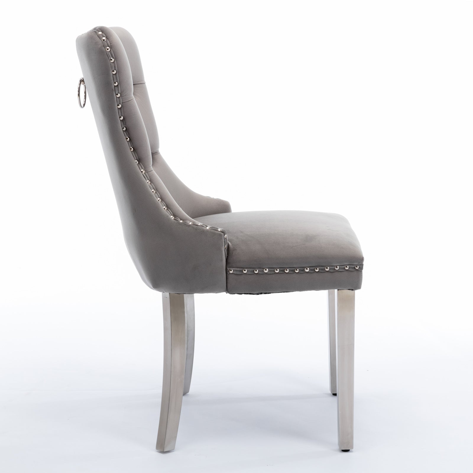 Nikki Tufted Dining Chair with Silver Legs in Gray Velvet Set of 2