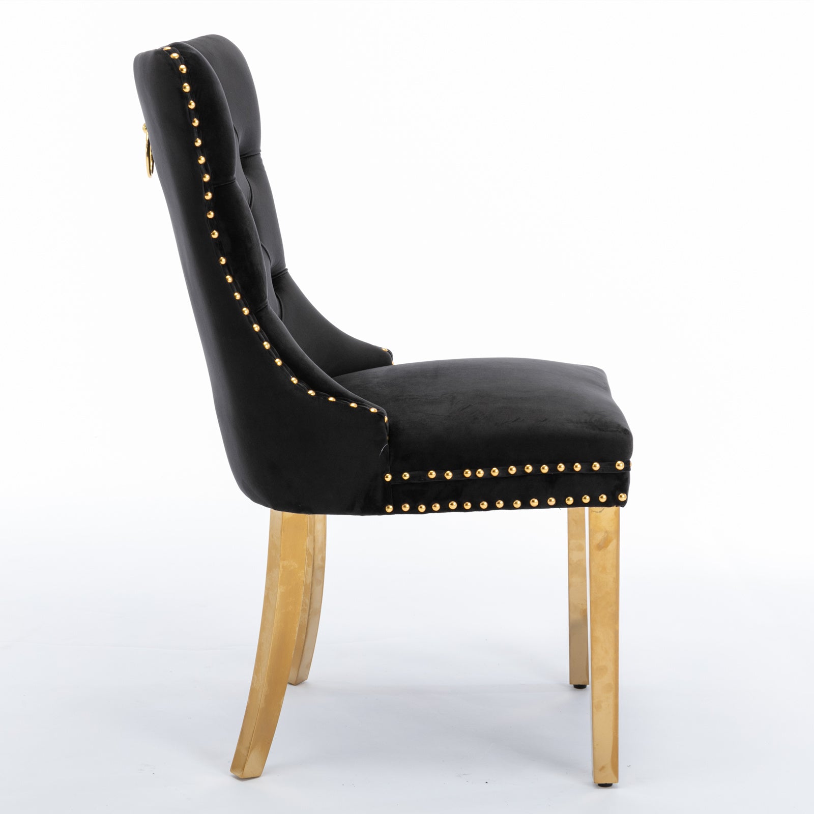 Nikki Tufted Dining Chair with Golden Legs in Black Velvet Set of 2