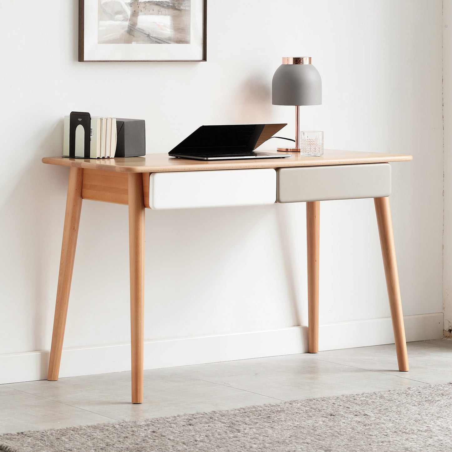 Yeswood Solid Wood Computer Desk in Natural Finish