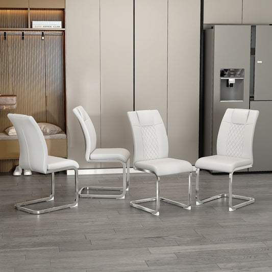 Linx Modern White PU Leather Side Chairs with Silver Legs