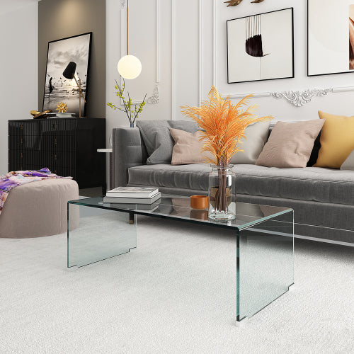 SYA Furniture Modern Minimalist Glass Tea Coffee Table - Transparent