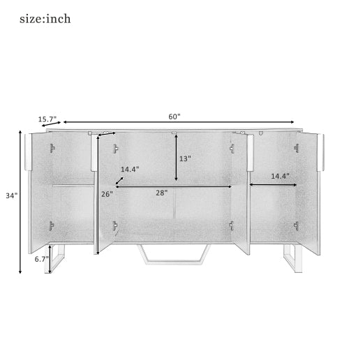 TREXM Modern Contemporary 4 Doors Sideboard Cabinet - White