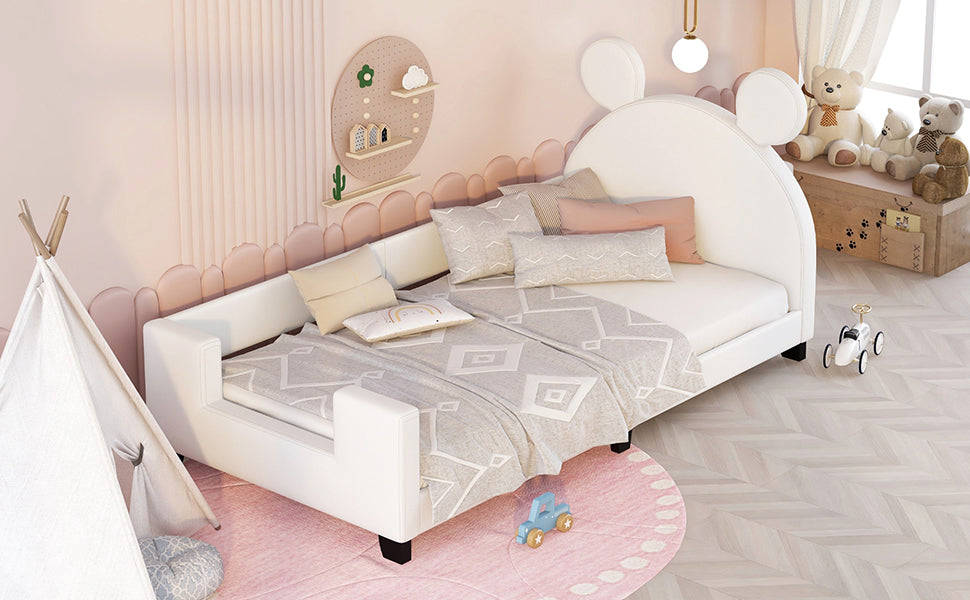 Masha Twin Upholstered Daybed with Cartoon Ears - White