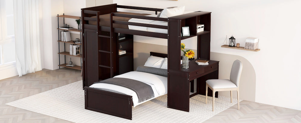 Lucky Full Size Loft Bed with Twin Bed & Desk