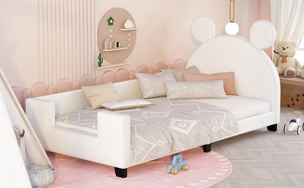 Masha Twin Upholstered Daybed with Cartoon Ears - White