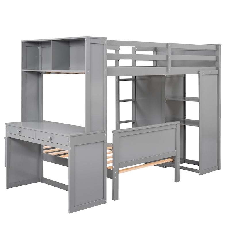 Lucky Full Size Loft Bed with Twin Bed & Desk
