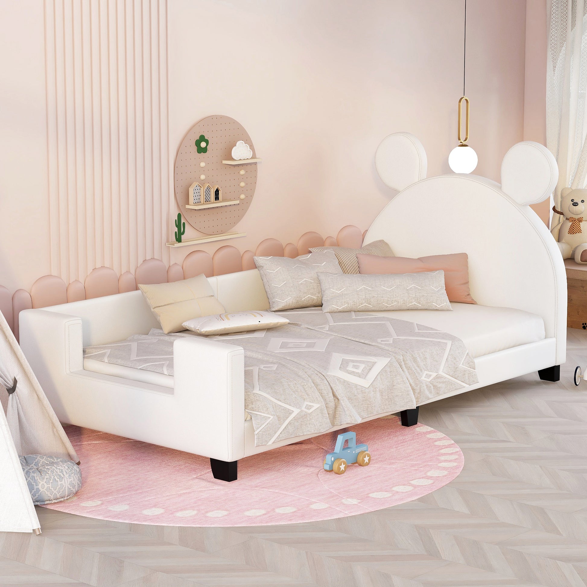 Masha Twin Upholstered Daybed with Cartoon Ears - White