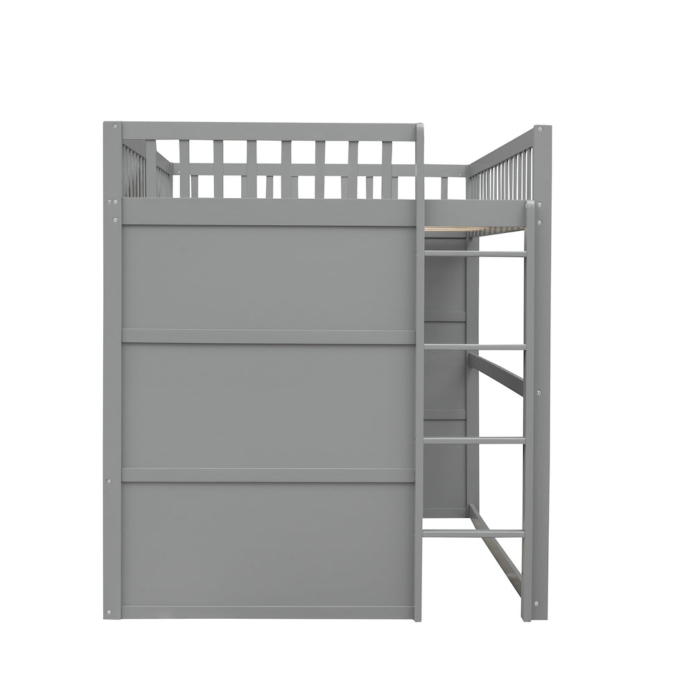 Homey Life House Loft Bed With Ladder- Gray & White