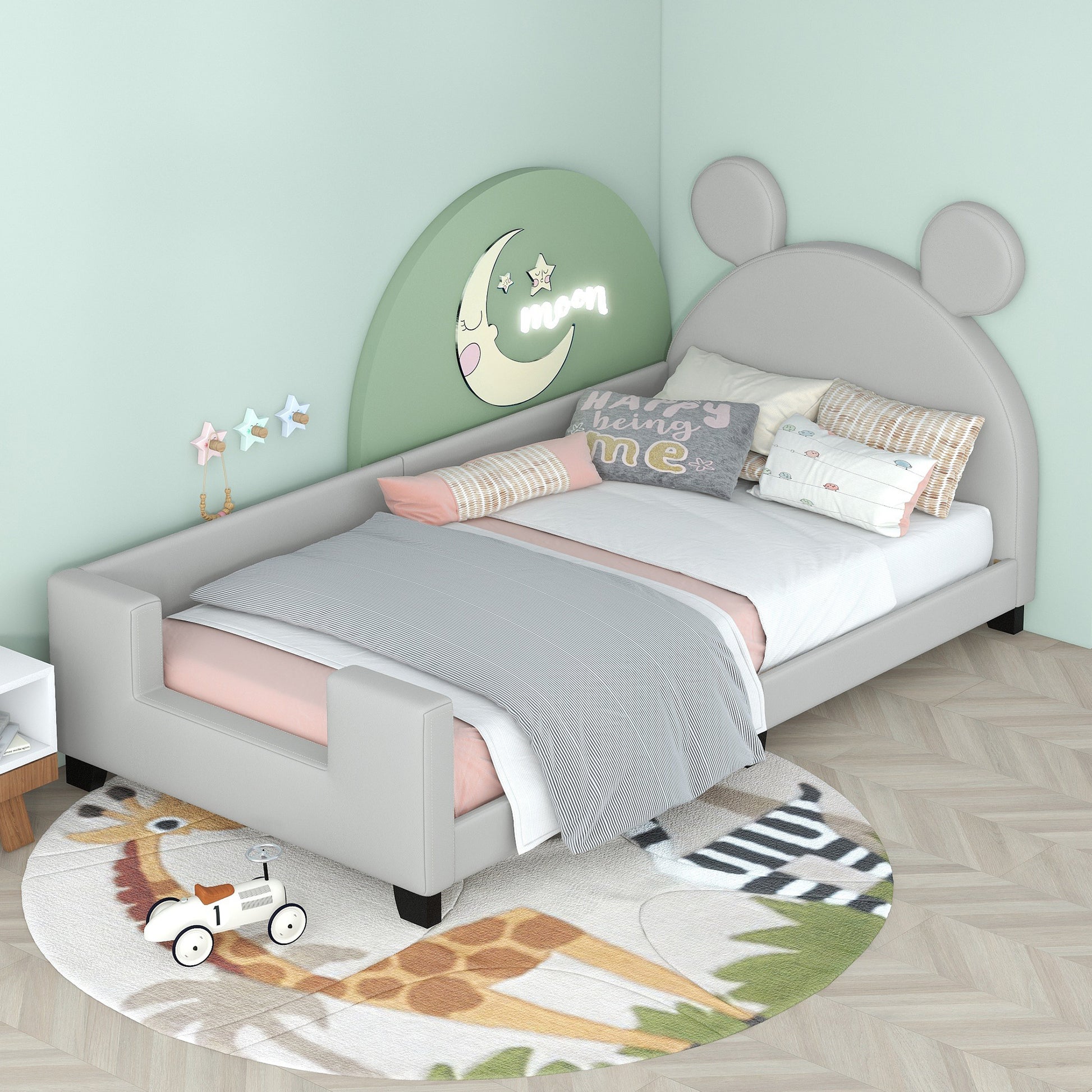 Masha Twin Upholstered Daybed with Cartoon Ears - Gray