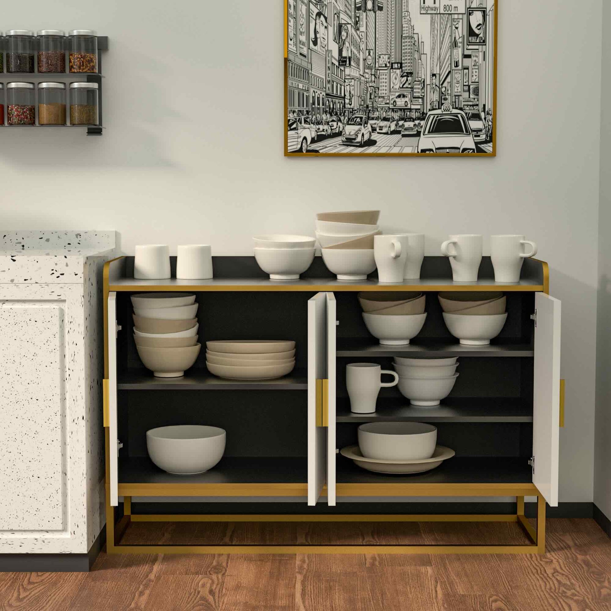 Justone Interior Modern Storage Cabinet - Black & Gold