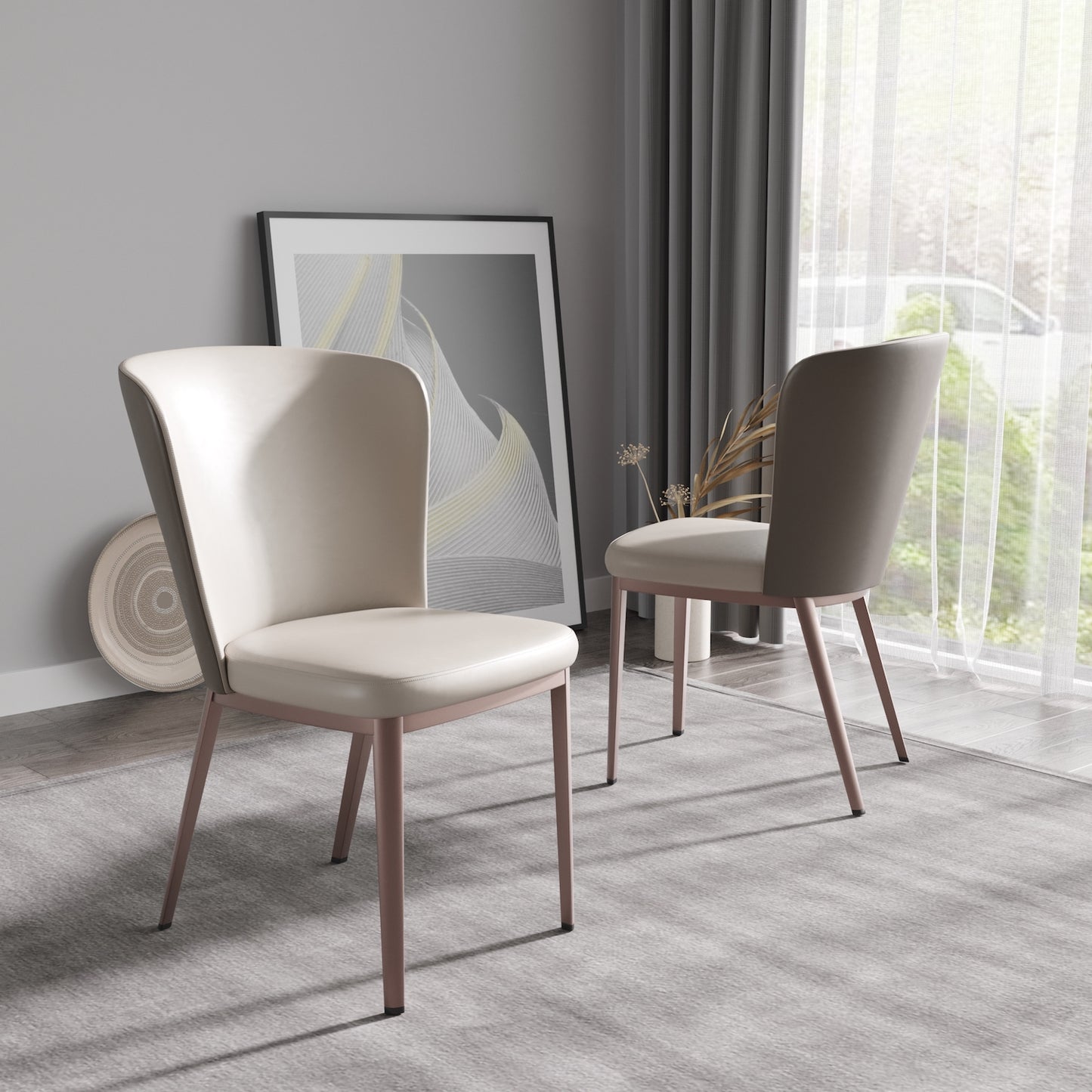 Atunus Modern Dining Side Chair Set of 2 - White & Gray