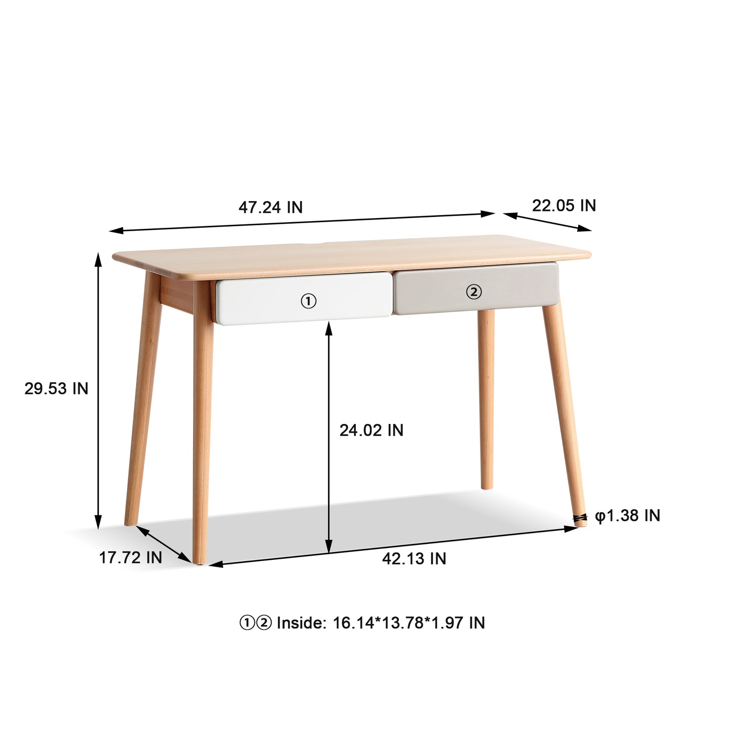 Yeswood Solid Wood Computer Desk in Natural Finish