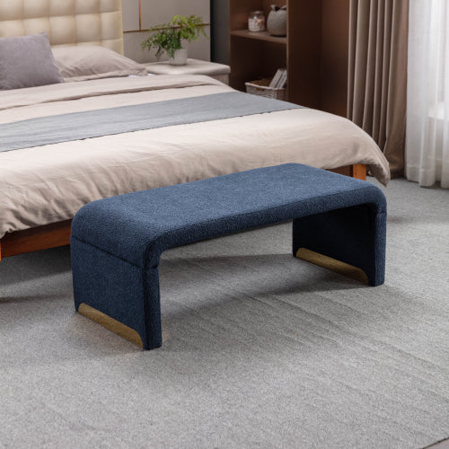 DG Collection Modern New Boucle Fabric Ottoman Footstool - Dark Blue