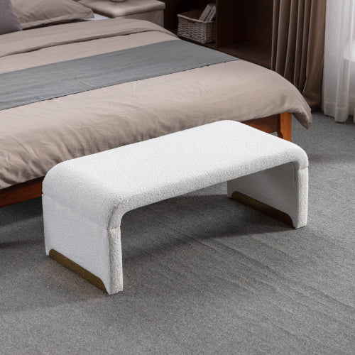 DG Collection Modern New Boucle Fabric Ottoman Footstool - Ivory White