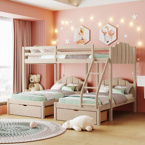 Lucky Furniture Full Over Twin & Twin Triple Wooden Bunk Bed - White