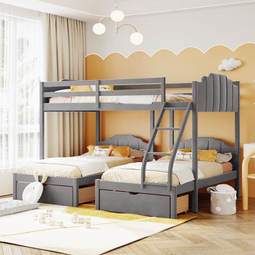 Lucky Furniture Full Over Twin & Twin Triple Wooden Bunk Bed - Gray