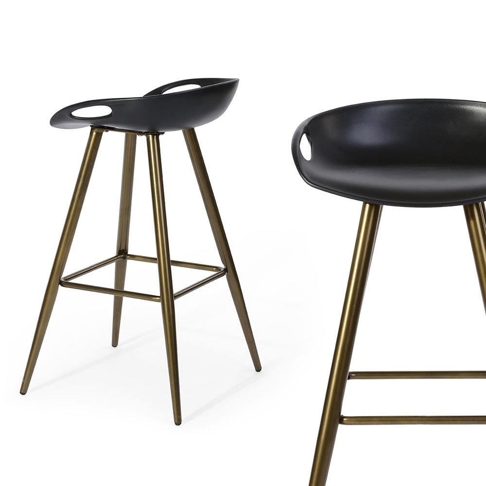 Bak Counter Height Stools with Gold Legs Set of 2 - Black