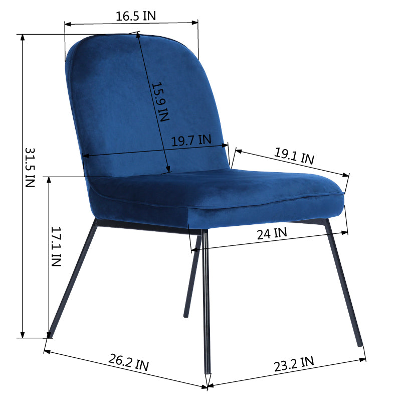 Arlo Modern Velvet Armless Dining Chair with Black Legs - Dark Blue Set of 2