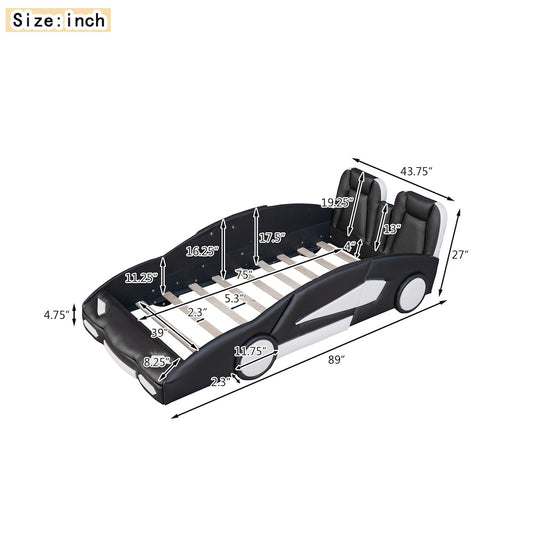 Adventure Twin Size PU Car Bed - Black & White