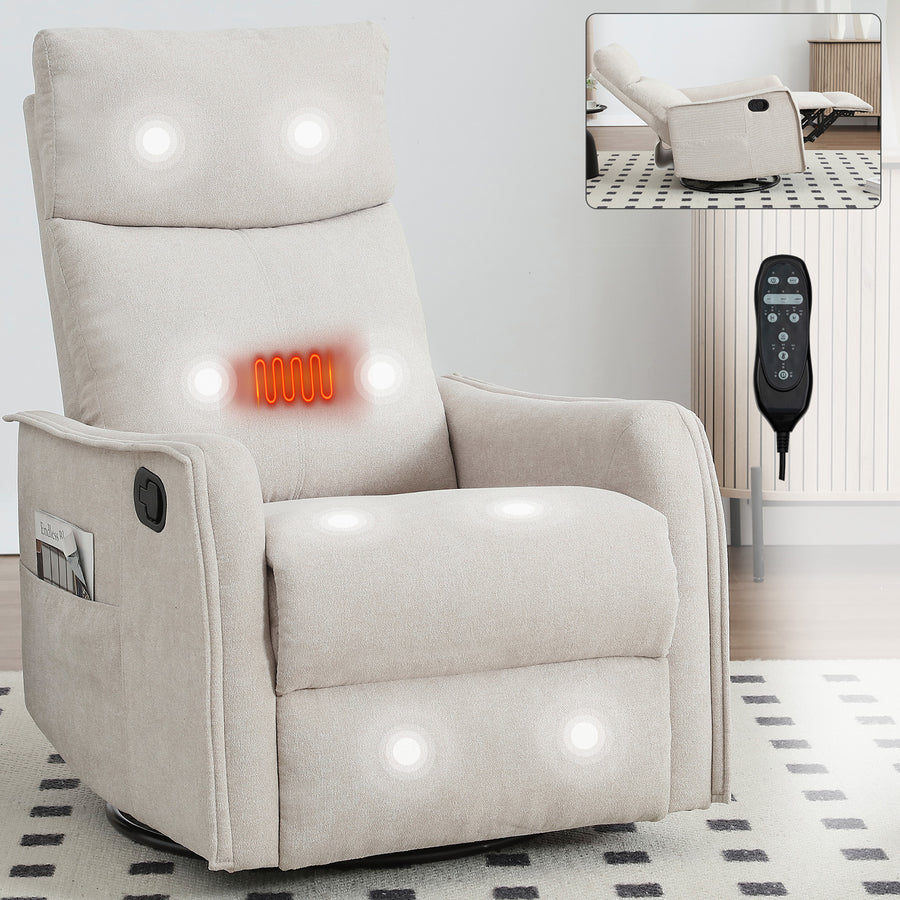 Heat Massage Manual Recliner Chair with Rocker and Swivel in Fabric - Beige - primary color shot